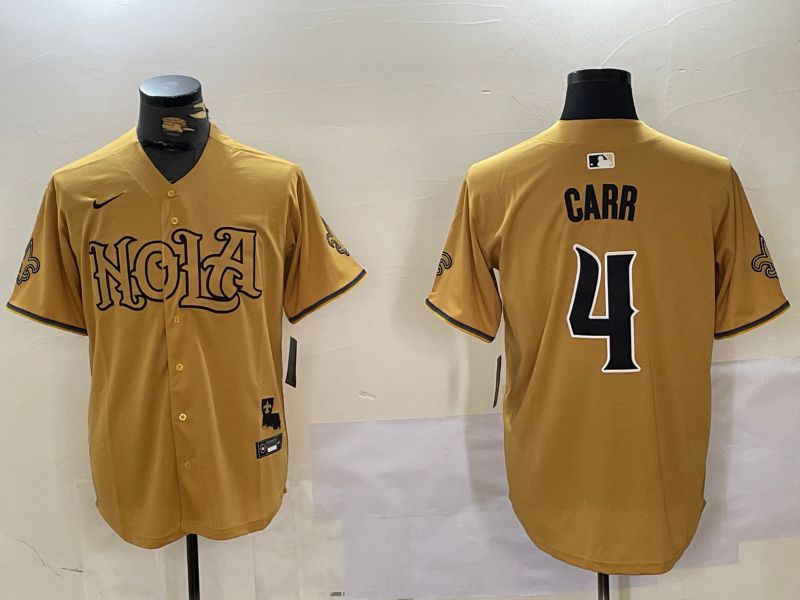 Men New Orleans Saints #4 Carr Yellow Joint Name 2024 Nike Limited NFL Jersey style 1->youth nfl jersey->Youth Jersey